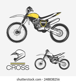 Cross Motorcycle with Helmet. Isolated vector sketch of of cross road bike.