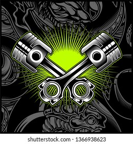 Cross Motorcycle Piston Black and White Emblem,Logos,Badge - Vector