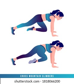 Cross Mountain Climbers exercise, Women workout fitness, aerobic and exercises. Vector Illustration.	
