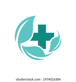 Cross Natural Green leaf element vector, Green ecology cross logo vector icon illustration, Abstract cross Green Leaf Logo design vector template.