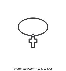 Cross necklace outline icon. linear style sign for mobile concept and web design. Christian Cross Jewelry simple line vector icon. Symbol, logo illustration. Pixel perfect vector graphics