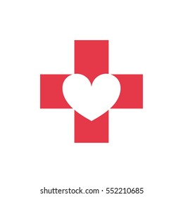 Cross with negative space heart logo for medical company