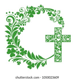 Cross. Obituary notice - art deco frames with cross. Christian Symbol design element isolated on White background. Vector Illustration