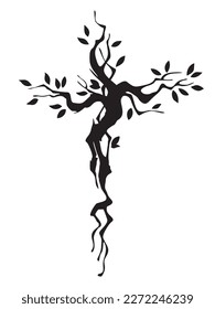 Cross as old tree, Christian symbol of faith, Silhouette Cross, Vector Cross for tattoo, Tree of life, Vector Files, Religious ClipArt