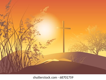 The cross on the background of the setting sun.