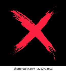 The cross on a black background is hand-drawn with a brush. Prohibition, denial, error. Vector