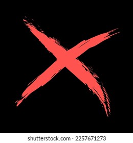 The cross on a black background is hand-drawn with a brush. Prohibition, denial, error. Vector