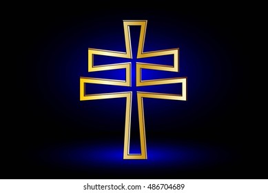  cross on a blue background ,double religious cross , Christian double cross,