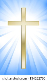 Cross on blue sunburst background