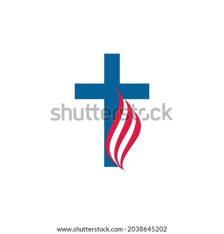 Cross on fire christian church logo. Vector icon for christian organizations. Fire sign in a shape of cross.