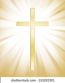 Cross on gold sunburst background