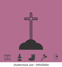 Cross on the grave icon flat. Simple vector grey pictogram and bonus symbol