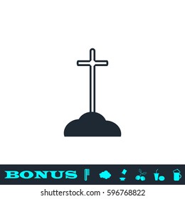 Cross on the grave icon flat. Black pictogram on white background. Vector illustration symbol and bonus button