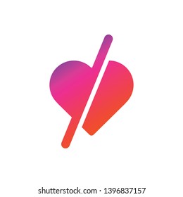 Cross On Heart Social Media Icon Isolated On White Background. Hide Like Symbol Modern Simple Vector Icon For Web Site Or Mobile App