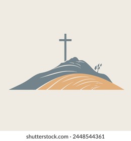 Cross on a Hill Logo Christian, Religion, Symbol, Emblem, Icon.