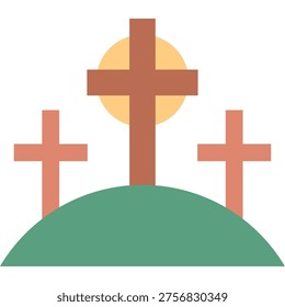 Cross On Hill Sunrise Religious Icon
