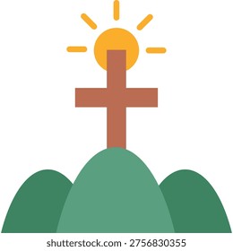 Cross On Hill Sunrise Religious Icon
