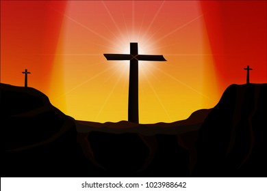 The cross on the mountain has clouds and the sky is overcast. This shows the death of Jesus Christ for human redemption. And his resurrection. It is the light that leads man to salvation.