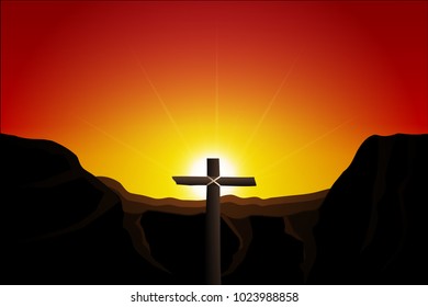The cross on the mountain has clouds and the sky is overcast. This shows the death of Jesus Christ for human redemption. And his resurrection. It is the light that leads man to salvation.