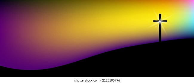 Cross on mountain. Shadow sunlight. Cross on the mountain in radiance. Vector illustration. stock image. 