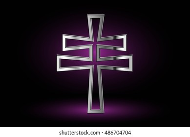  cross on a purple background ,double religious cross , Christian double cross,