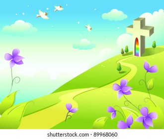 Cross on rolling landscape