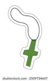 Cross on a string sticker for Halloween. Color flat vector illustration.
