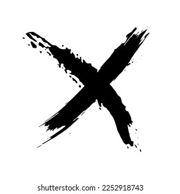 The cross on a white background is drawn by hand with a brush. Prohibition, denial, error. Vector