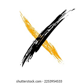 Das Kreuz auf weißem Hintergrund wird von Hand mit einem Pinsel gezeichnet. Verbot, Verleugnung, Fehler. Vektorgrafik