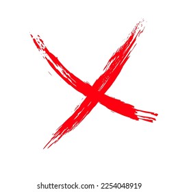 The cross on a white background is drawn by hand with a brush. Prohibition, denial, error. Vector