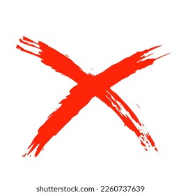 La cruz de fondo blanco se dibuja a mano con un pincel. Prohibición, negación, error. Vector