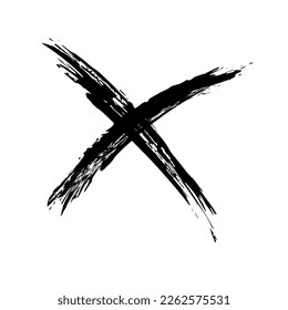 The cross on a white background is drawn by hand with a brush. Prohibition, denial, error. Vector