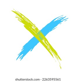 The cross on a white background is drawn by hand with a brush. Prohibition, denial, error. Vector