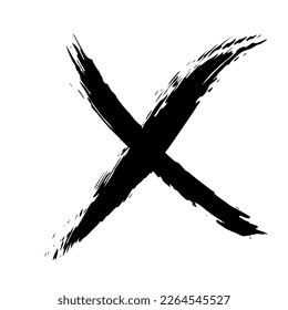 The cross on a white background is drawn by hand with a brush. Prohibition, denial, error. Vector