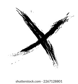 The cross on a white background is drawn by hand with a brush. Prohibition, denial, error. Vector