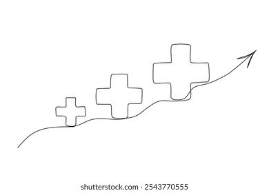 Cross one line sketch. Medicine business growth. Hand drawn doodle vector plus illustration isolated on white background