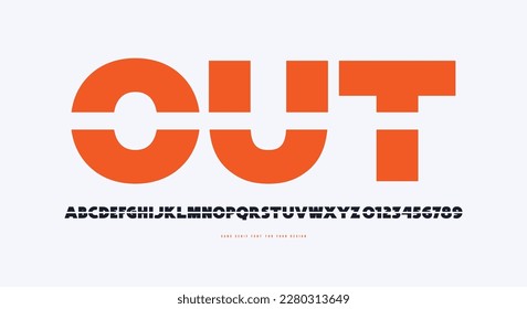 Cross out sans serif font. Bold face. Letters and numbers for logo and emblem design. Color print on white background