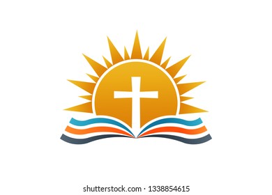 Cross over Bible. Religion Logo illustration