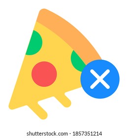 Cross over pizza denoting the concept of no pizza in flat icon