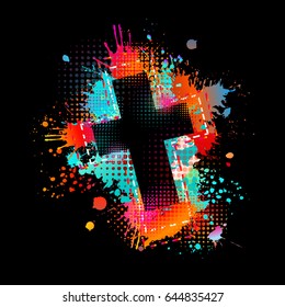 Cross of paint stains. Vector