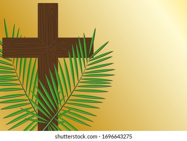 Cross and palm branches. Easter. Illustration of the wind. The symbol of salvation. Hope.