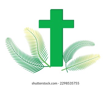 cross and palm leaves vector and illustration 