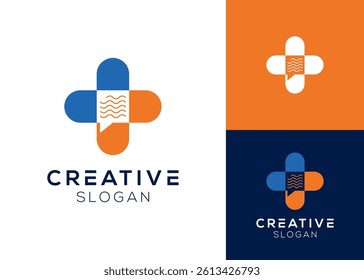 Cross with paper in the middle design logo for health records