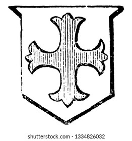 Cross Patonce used as a charge in a coat of arms, vintage line drawing or engraving illustration.