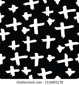 Cross pattern. Black white geometric seamless texture. Hipster fashion design print. Futuristic graphic repeating tile. Watercolor geometry background. Modern abstract linear ornament. 