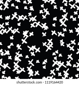 Cross pattern. Black white geometric seamless texture. Monochrome vector design print. Mimimalistic graphic repeating tile. Kimono background. Stylish abstract linear ornament