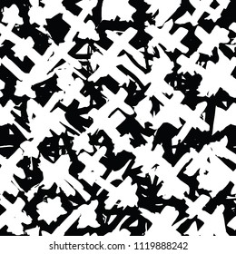 Cross pattern. Black white geometric seamless texture. Flat vector design print. Mimimal graphic repeating tile. Simple geometry background. Modern abstract linear ornament. 