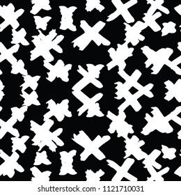 Cross pattern. Black white geometric seamless texture. Monochrome vector design print. Futuristic graphic repeating tile. Kimono background. Stylish abstract linear ornament