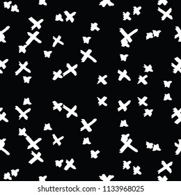 Cross pattern. Black white geometric seamless texture. Monochrome design print. Trendy graphic repeating tile. Ink hand drawn geometry background. Modern abstract linear ornament. 