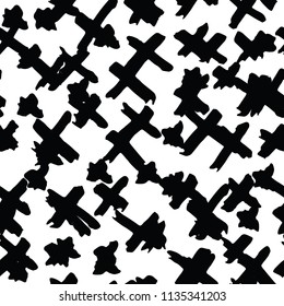 Cross pattern. Black white geometric seamless texture. Monochrome design print. Mimimalistic graphic repeating tile. Watercolor geometry background. Stylish abstract linear ornament